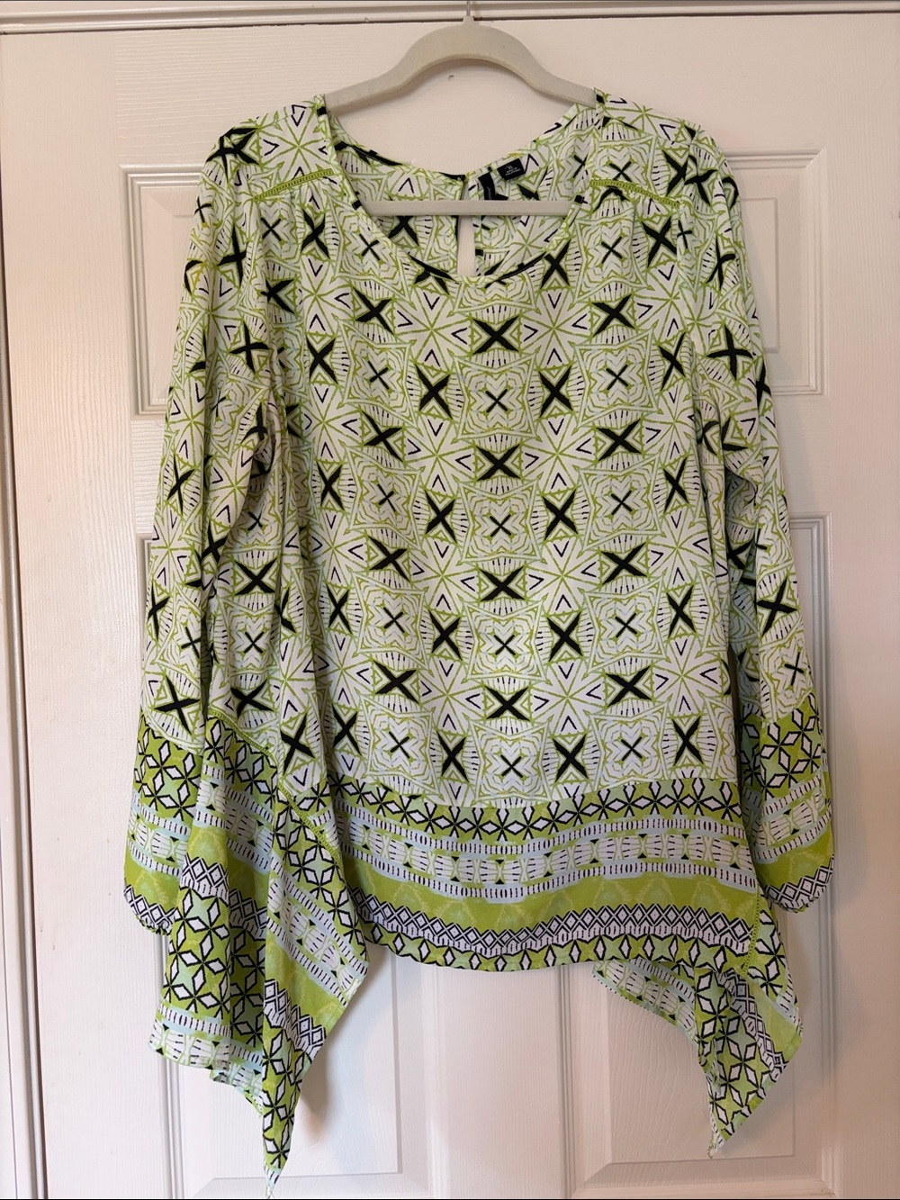 new directions Lime Green Geometric Handkerchief-Hem Tunic